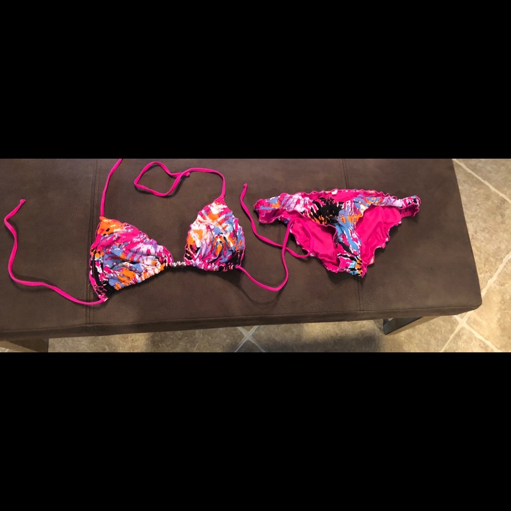 Bathing suit, triangle bikini with ruched bottom